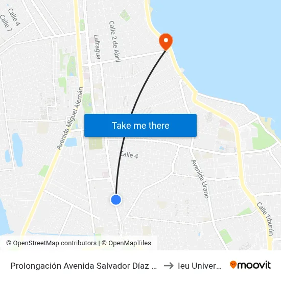 Prolongación Avenida Salvador Díaz Mirón 4751 to Ieu Universidad map