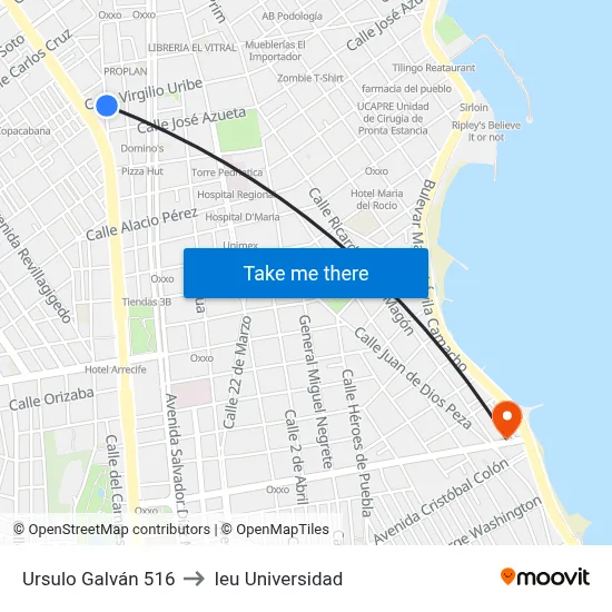 Ursulo Galván 516 to Ieu Universidad map