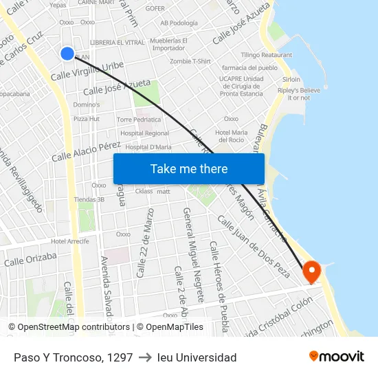Paso Y Troncoso, 1297 to Ieu Universidad map