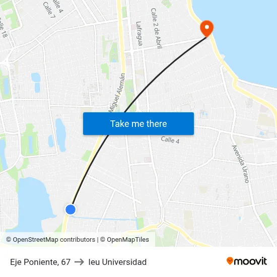 Eje Poniente, 67 to Ieu Universidad map
