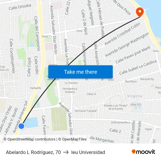 Abelardo L Rodríguez, 70 to Ieu Universidad map