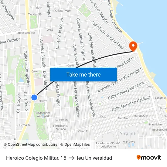 Heroico Colegio Militar, 15 to Ieu Universidad map