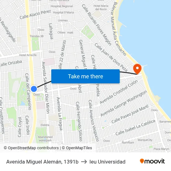 Avenida Miguel Alemán, 1391b to Ieu Universidad map