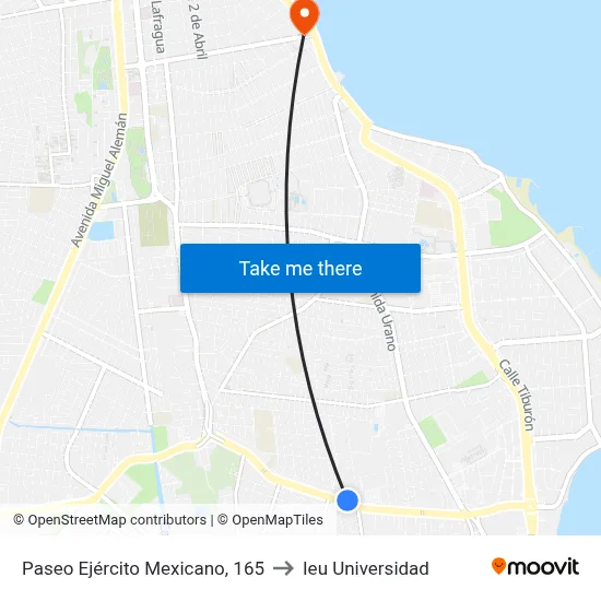 Paseo Ejército Mexicano, 165 to Ieu Universidad map