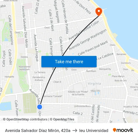 Avenida Salvador Díaz Mirón, 420a to Ieu Universidad map