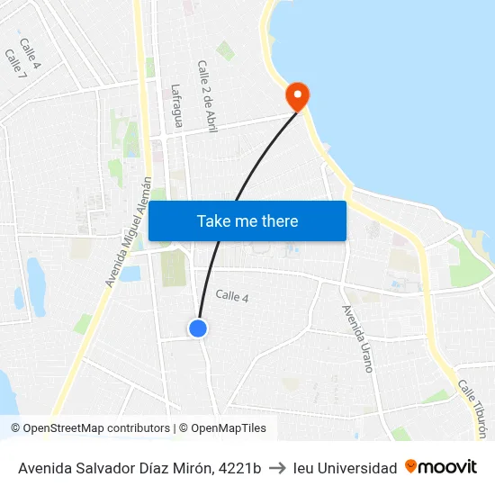 Avenida Salvador Díaz Mirón, 4221b to Ieu Universidad map