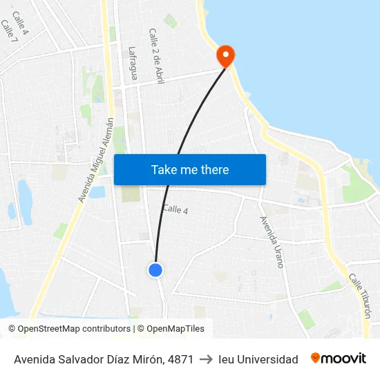 Avenida Salvador Díaz Mirón, 4871 to Ieu Universidad map