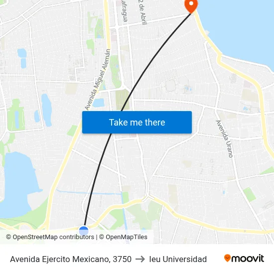 Avenida Ejercito Mexicano, 3750 to Ieu Universidad map