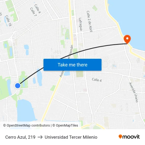 Cerro Azul, 219 to Universidad Tercer Milenio map