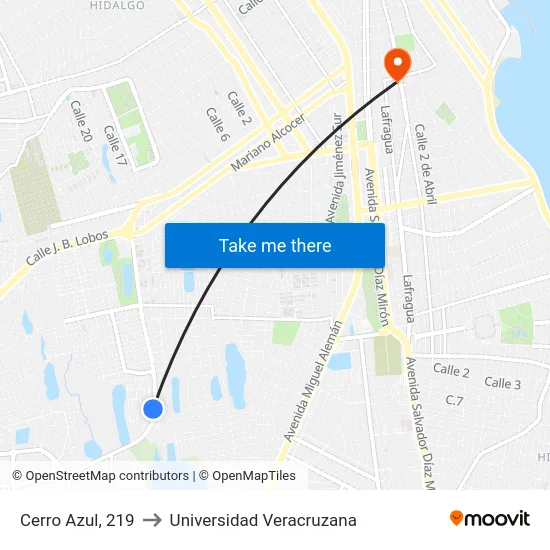 Cerro Azul, 219 to Universidad Veracruzana map