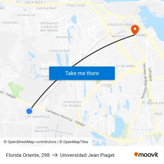 Florida Oriente, 298 to Universidad Jean Piaget map