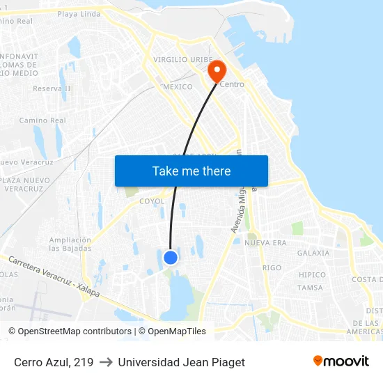 Cerro Azul, 219 to Universidad Jean Piaget map