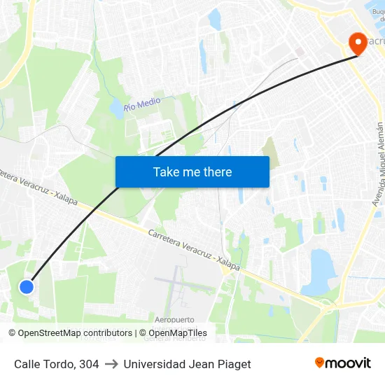 Calle Tordo, 304 to Universidad Jean Piaget map