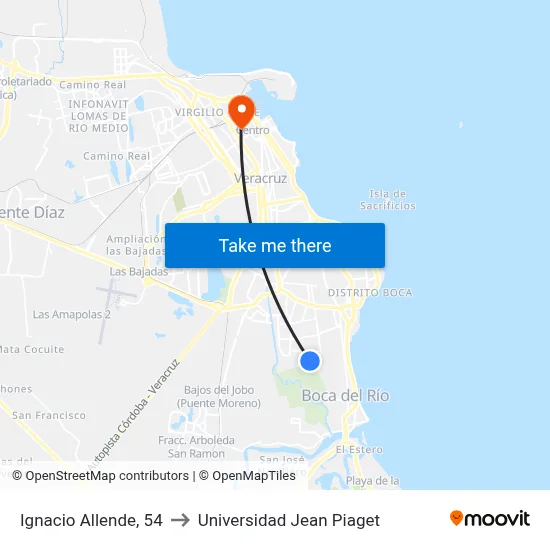 Ignacio Allende, 54 to Universidad Jean Piaget map