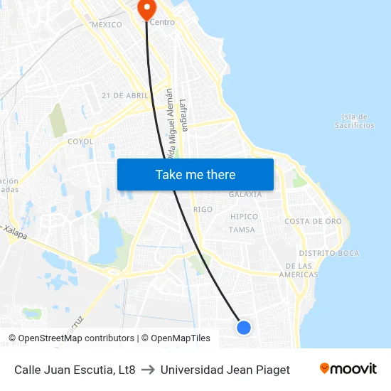 Calle Juan Escutia, Lt8 to Universidad Jean Piaget map
