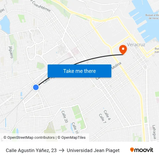 Calle Agustin Yáñez, 23 to Universidad Jean Piaget map