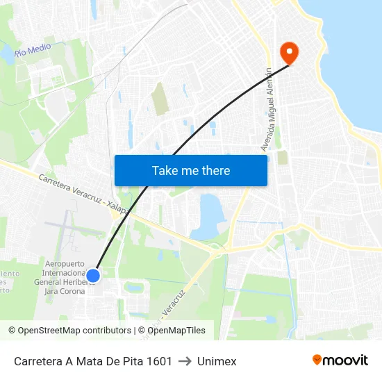 Carretera A Mata De Pita 1601 to Unimex map
