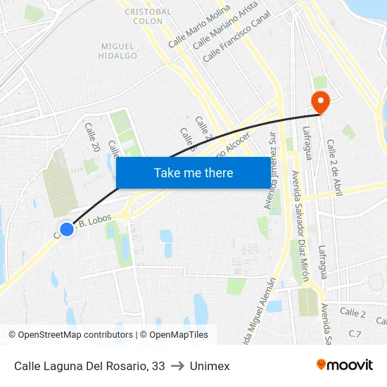 Calle Laguna Del Rosario, 33 to Unimex map