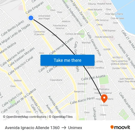 Avenida Ignacio Allende 1360 to Unimex map