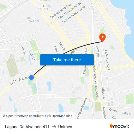 Laguna De Alvarado 411 to Unimex map