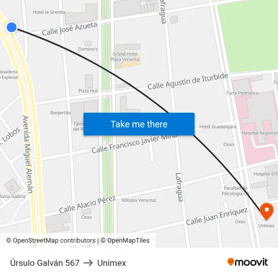 Úrsulo Galván 567 to Unimex map