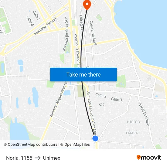 Noria, 1155 to Unimex map