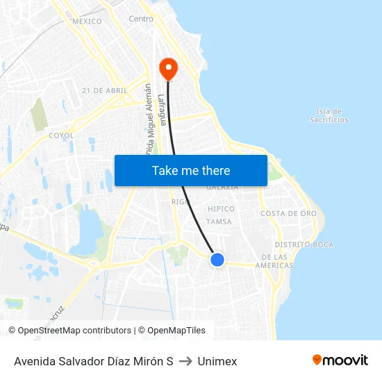 Avenida Salvador Díaz Mirón S to Unimex map