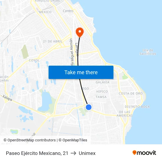 Paseo Ejército Mexicano, 21 to Unimex map