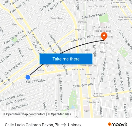 Calle Lucio Gallardo Pavón, 7lt to Unimex map