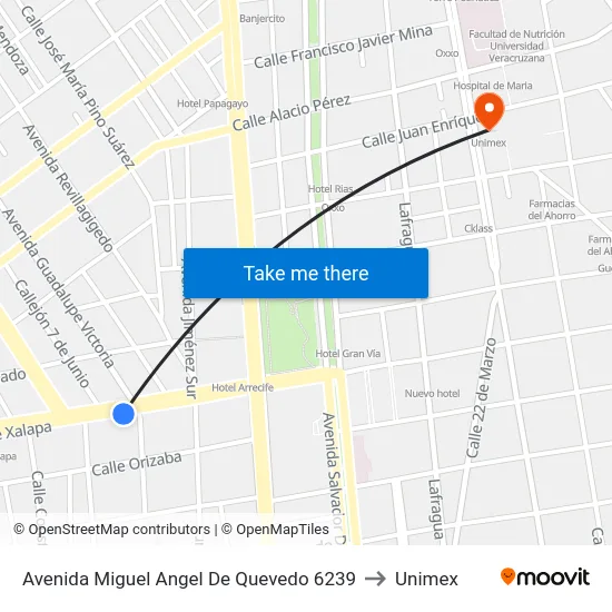 Avenida Miguel Angel De Quevedo 6239 to Unimex map
