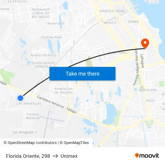 Florida Oriente, 298 to Unimex map