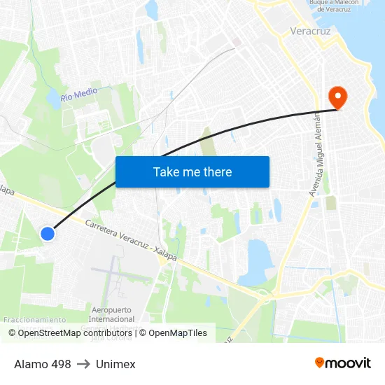 Alamo 498 to Unimex map