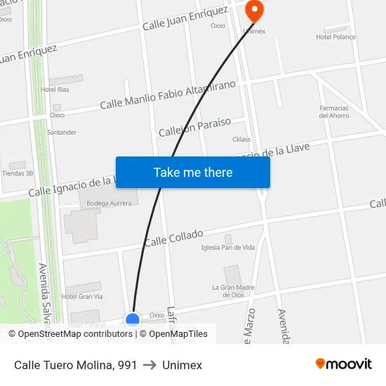 Calle Tuero Molina, 991 to Unimex map
