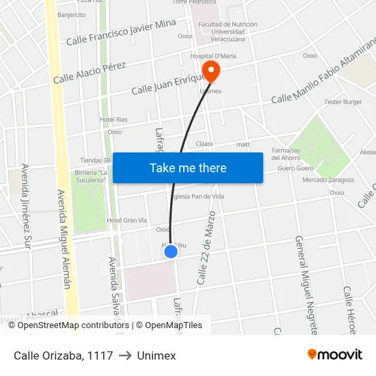 Calle Orizaba, 1117 to Unimex map