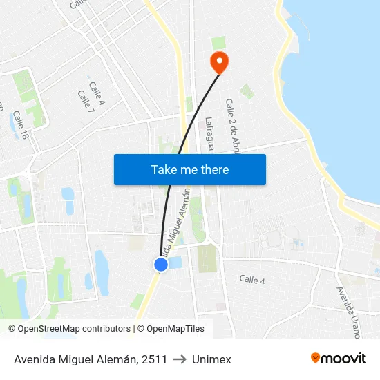 Avenida Miguel Alemán, 2511 to Unimex map