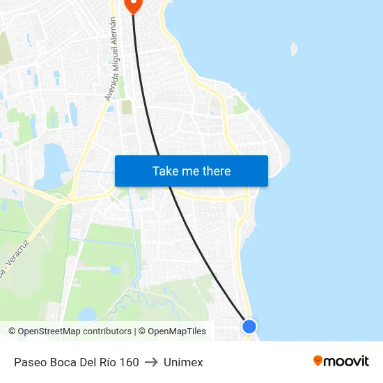 Paseo Boca Del Río 160 to Unimex map