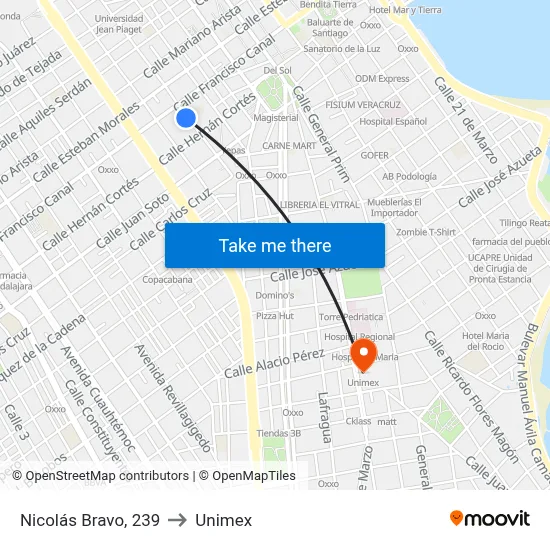 Nicolás Bravo, 239 to Unimex map