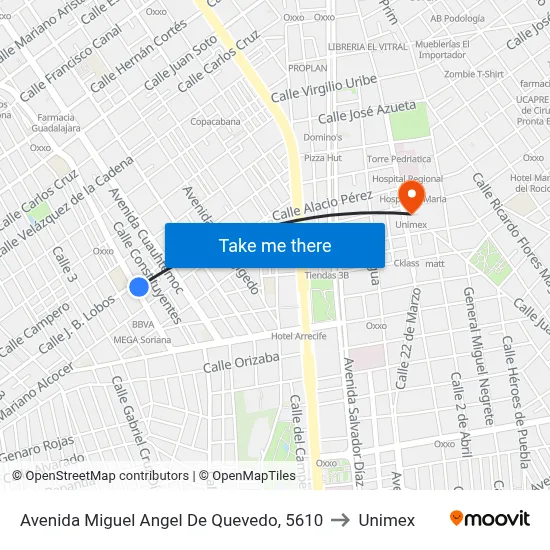 Avenida Miguel Angel De Quevedo, 5610 to Unimex map