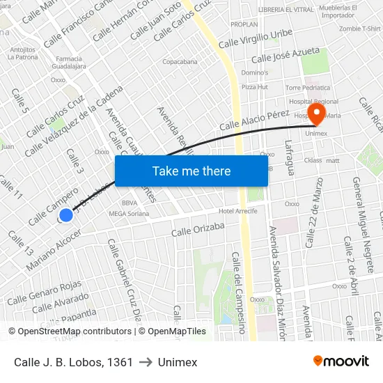 Calle J. B. Lobos, 1361 to Unimex map
