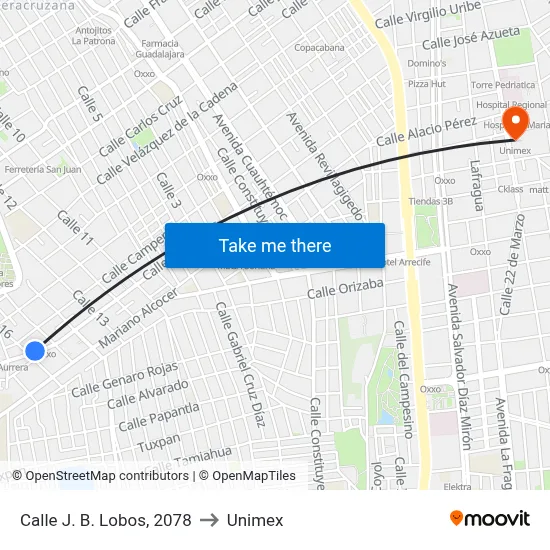 Calle J. B. Lobos, 2078 to Unimex map