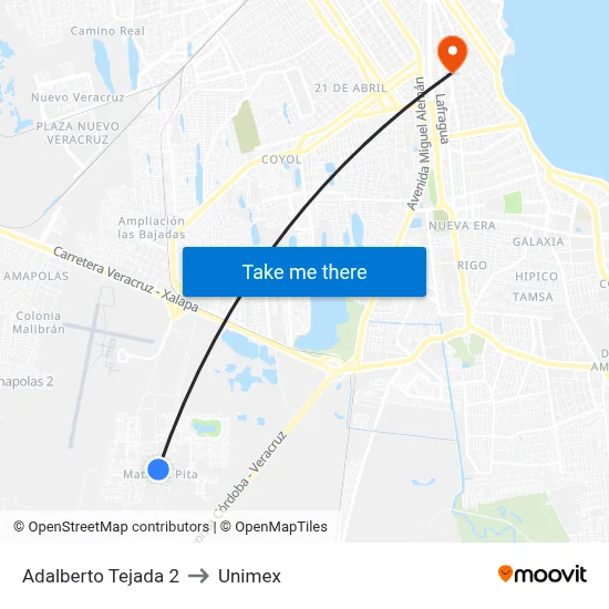 Adalberto Tejada 2 to Unimex map