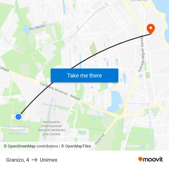 Granizo, 4 to Unimex map
