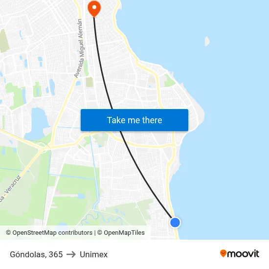 Góndolas, 365 to Unimex map