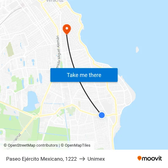 Paseo Ejército Mexicano, 1222 to Unimex map