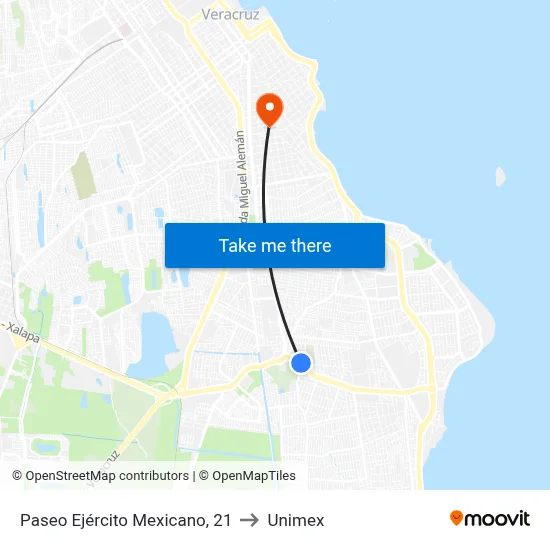 Paseo Ejército Mexicano, 21 to Unimex map