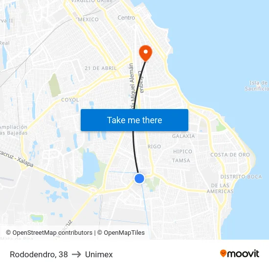 Rododendro, 38 to Unimex map