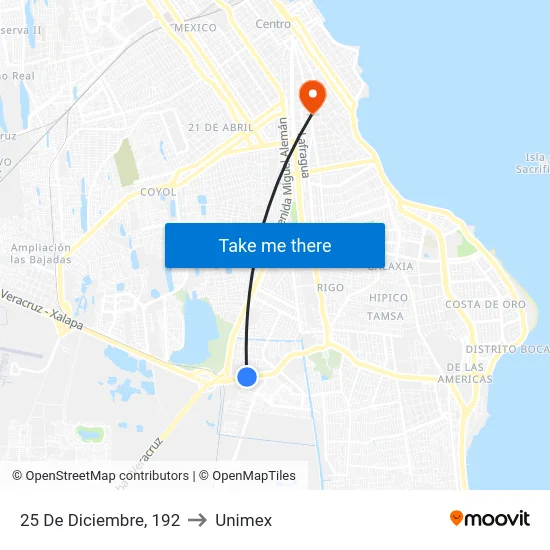 25 De Diciembre, 192 to Unimex map
