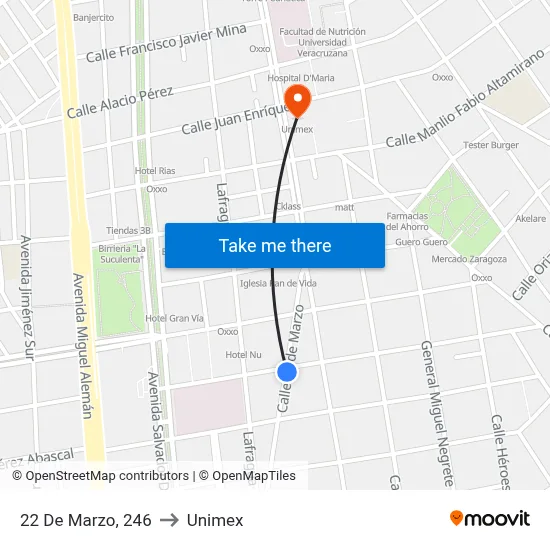 22 De Marzo, 246 to Unimex map