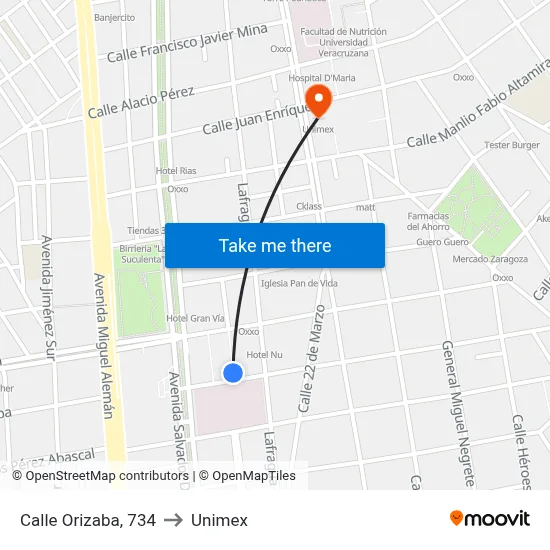 Calle Orizaba, 734 to Unimex map
