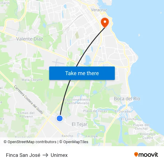 Finca San José to Unimex map